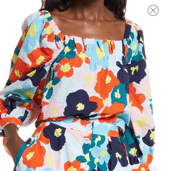 NWT! Nordstrom x Cristina Martinez Poet Blouse in Blue Floral Smudge- Size Large - Picture 8 of 8